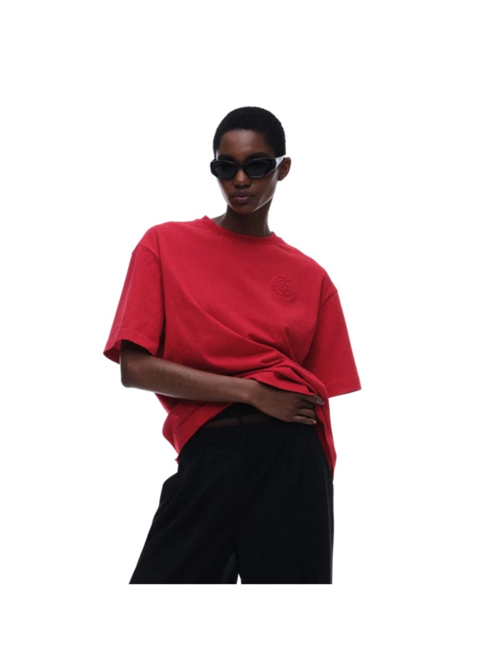 NWT MAGDA BUTRYM X H&M  Oversized Motif Detail T Shirt Rose Logo Spell Out Red S